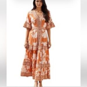Flying Tomato Orange and White Floral Maxi Dress